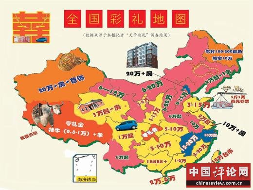 网络走红的“全国彩礼地图”